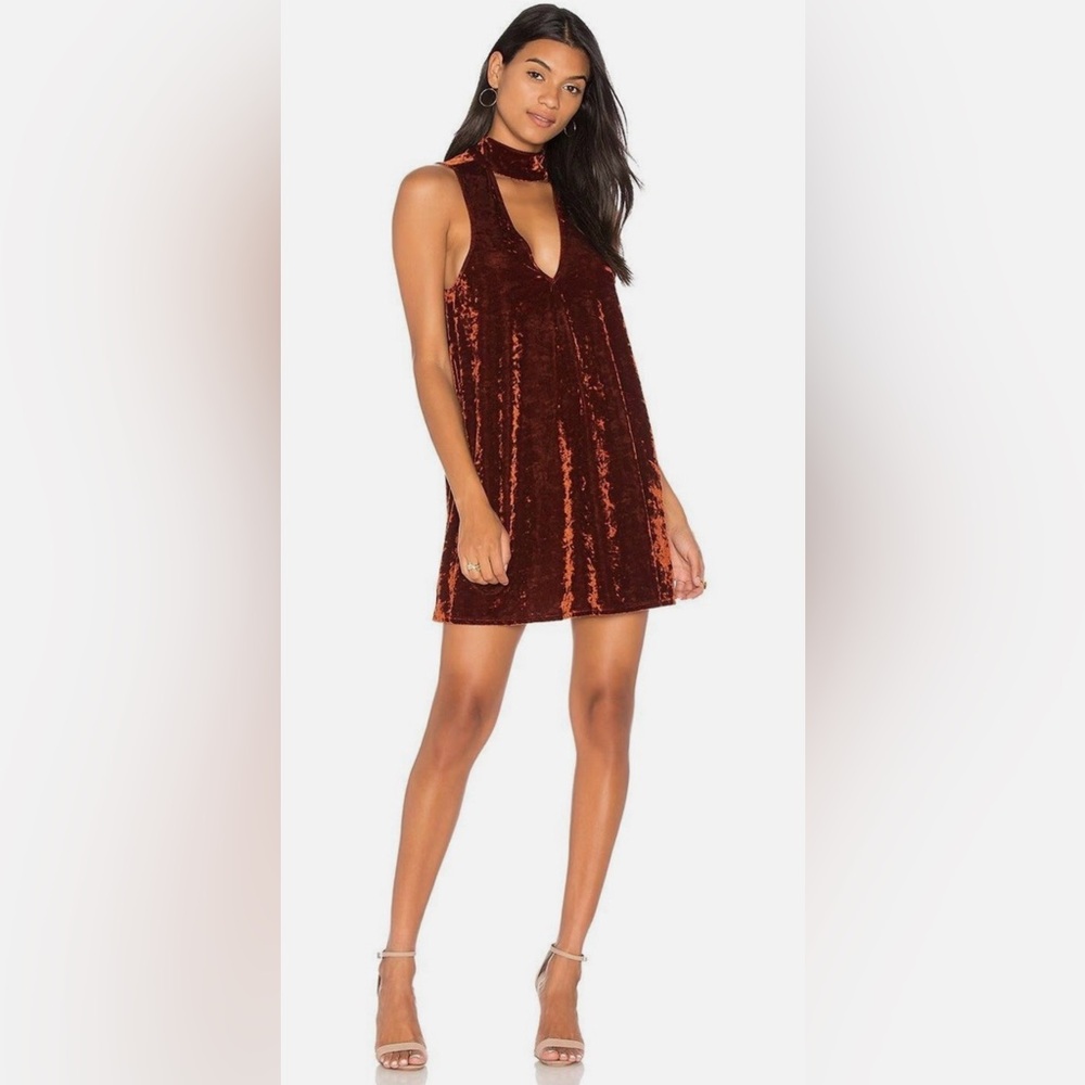 NWOT- Show Me Your MuMu- Friday Chocker Dress- Copper Crushed Velvet Mini- Large - Picture 7 of 7